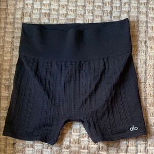 ALO Yoga Black Textured Bike Shorts